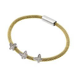 Sterling Silver Rhodium & Gold Plated Butterfly Micro Pave Clear CZ Beaded Italian Bracelet ITB00176