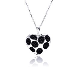 Sterling Silver Rhodium Plated Black Dot Heart CZ Necklace bgp00489