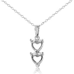Sterling Silver Rhodium Plated Personalized 2 Heart Drop Mounting Necklace - BGP00781