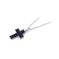 Sterling Silver Rhodium Plated Black Cross CZ Necklace bgp00176