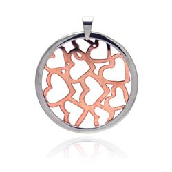 Stainless Steel Rose Gold Plated Multi Heart Outline Disc Charm Pendant ssp00146