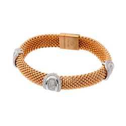 Sterling Silver Rose Gold Plated Micro Pave Round Oval Clear CZ Beaded Italian Bracelet PSB00007RGP
