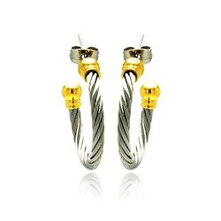 Stainless Steel Gold Plated Two Tone Cable Stud Earring sse00024