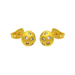 Sterling Silver Gold Rhodium Plated Round Disco Ball CZ Stud Earring bge00265