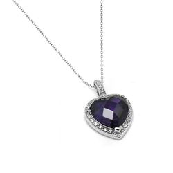 Sterling Silver Rhodium Plated Clear and Purple CZ Heart Pendant Necklace BGP00936PUR