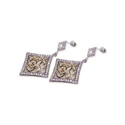 Sterling Silver Rhodium Plated Square CZ Filigree Dangling Earring ste00179