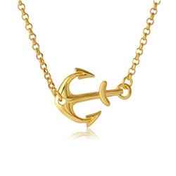 Sterling Silver Gold Plated Anchor Necklace - ARN00024GP