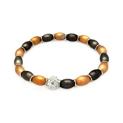 Sterling Silver Black & Rose Gold & Rhodium Plated Center Clear CZ Italian Bead Bracelet itb00050rgp