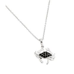 Sterling Silver Rhodium Plated Clear and Black CZ Stone Crab Pendant Necklace bgp00861