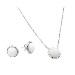 Sterling Silver Rhodium Plated White Round Stone Stud Earring & Necklace Set BGS00443