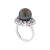 Image 3 : 14KT White Gold Tahitian Cultured Black Pearl and Diamond Ring