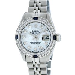 Rolex Ladies SS MOP Diamond and Sapphire Datejust Wristwatch