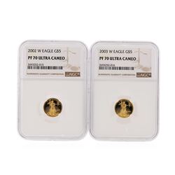 2002-W & 2003-W $5 American Gold Eagle Coins NGC Graded PF70 Ultra Cameo