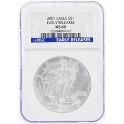 2007 $1 American Silver Eagle Coin NGC Graded MS69