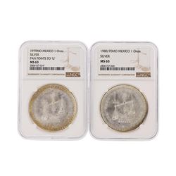 1979MO & 1980/70MO 1 Onza Mexico Silver Coins NGC Graded MS63