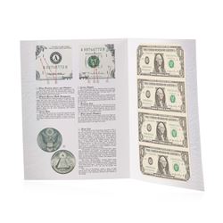Uncut Sheet of (4) 2006 $1 Federal Reserve Notes