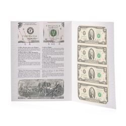 Uncut Sheet of (4) 2003A $2 Federal Reserve Notes