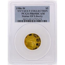 1986-W $5 US Vault Collection Statue of Liberty Gold Coin PCGS PR69DCAM