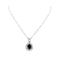 14KT White Gold 7.20ct. Blue Sapphire and Diamond Pendant with Chain