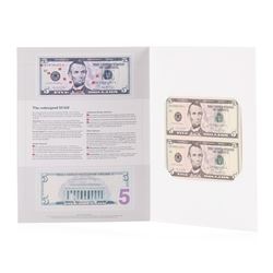 Uncut Sheet of (2) 2006 $5 Federal Reserve Notes