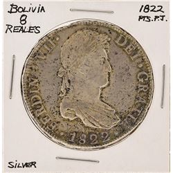 1822 PTS.P.J. 8 Reales Bolivia Silver Coin