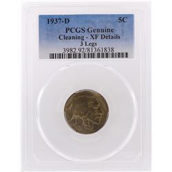 1937-D 3 Legs Buffalo Nickel Coin PCGS Genuine Cleaning VF Details
