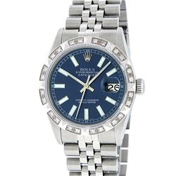 Mens Rolex Stainless Steel Diamond Pyramid Datejust Wristwatch
