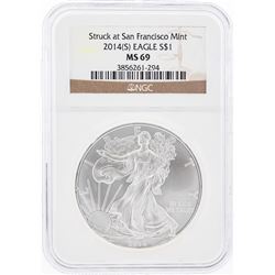 2014-S $1 American Silver Eagle Coin NGC Graded MS69
