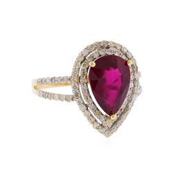 14KT Yellow Gold 4.16ct. Ruby and Diamond Ring