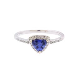 14KT White Gold 0.72ct. Blue Sapphire and Diamond Ring