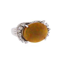 14KT White Gold GIA 8.42ct Opal and Diamond Ring