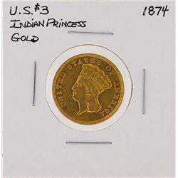 1874 $3 Indian Princess Gold Coin