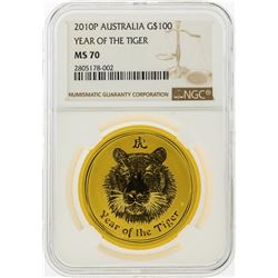 2010P $100 Australia Lunar Year of the Tiger Gold Coin NGC MS70