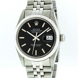 Mens Rolex Stainless Steel Black Index and White Gold Datejust Wristwatch