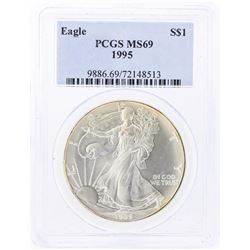 1995 $1 American Silver Eagle Coin PCGS Graded MS69