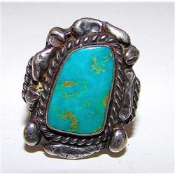 Old Pawn Native American Navajo Sterling Silver Blue Green Turquoise Ring Size 5