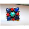 Image 1 : Southwestern Sterling Coral Lapis Turquoise Ring 7