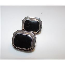 Art Deco Sterling Onyx Clip On Earrings