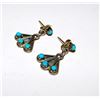 Image 1 : Native American Zuni Sterling Silver Sleeping Beauty Mine Turquoise Small Pierced Dangle Earrings