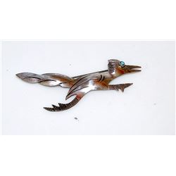 Vintage Zuni Sterling Turquoise Road Runner Pin