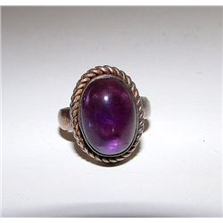 Art Deco Sterling Silver 925 Amethyst Solitaire Statement Cocktail Statement Ring Size 6.5