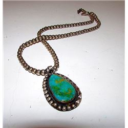 Vintage Old Pawn Native American Navajo Sterling Silver Turquoise Traditional Design Statement Neckl