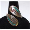 Image 1 : Navajo Old Pawn Native American Sterling Silver Turquoise Coral Inlay Bypass Adjustable Size Ring Tr