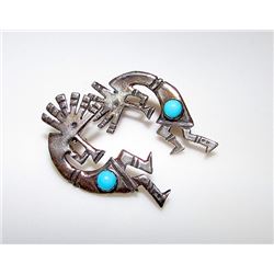 Native American Navajo Kokopelli Sterling Silver Turquoise Pierced Earrings