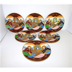 Japanese Satsuma Moriage Dragon Wear Kannon Goddess and Immortals Dessert Plates Set of 6