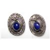 Image 2 : Native American Navajo Alvin Begay Sterling Silver Lapis Pierced Earrings Squash Blossom Design