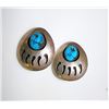 Image 1 : Native American Navajo Sterling Silver Kingman Mine Turquoise Bear Paw Pierced Statement Earrings