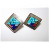 Image 1 : Vintage Navajo Sterling Silver 925 Channel Inlay Turquoise Coral Jet MOP Pierced Earrings