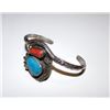 Image 2 : Vintage Native American Navajo Sterling Silver Coral Turquoise Cuff Bracelet by Highly Collectible A