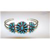 Image 1 : Judy Wallace Zuni Sterling Silver Turquoise Cluster Rosette Cuff Bracelet